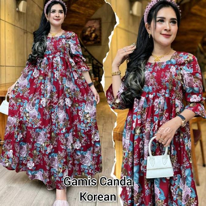 BEST SELLER !! Gamis Canda Korean Mawar Berdusta Daster Bali Katun Bunga Lembut Baju Dress Casual Ka