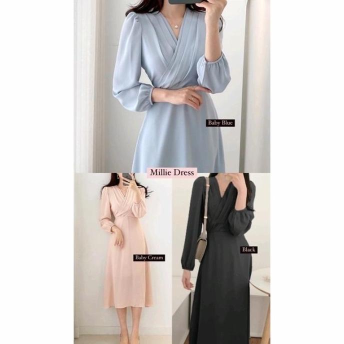 LIFESTYLE MILLIE KOREAN STYLE VINTAGE MIDI DRESS POLOS HIJAB FRIENDLY CASUAL LIFESTYLE