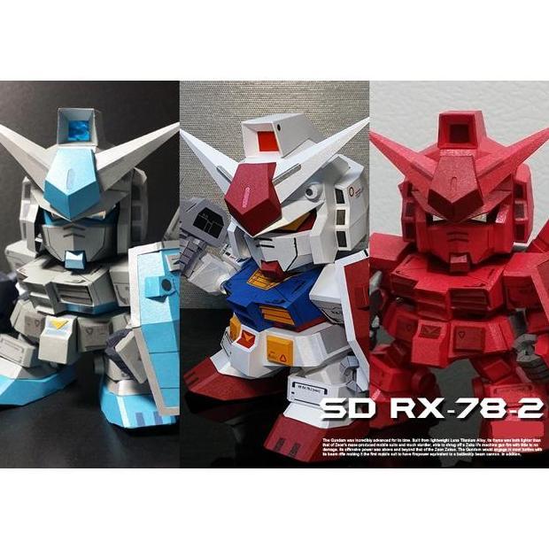 (Mainan Kertas) DIY Papercraft Gundam SD RX-78-2 Triple Set 12cm