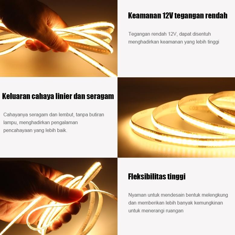 HOT DEALS Lampu strip COB 12V/24V Cahaya Kepadatan Tinggi 5 Meter/10Meter Lampu Led Lem Perekat Send