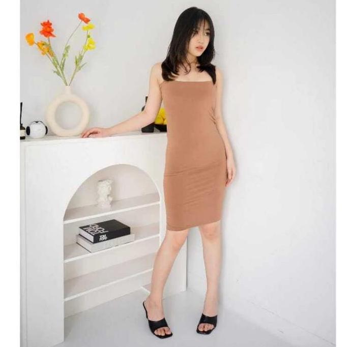 PROMO Tanktop Dress Bodycon Wanita Korean Style Dress Midi Wanita Tali Spagheti Balon Casual PROMO