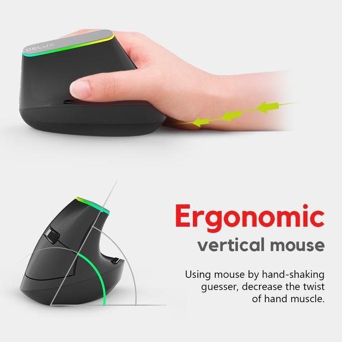 Cod,Bisa- Delux M618C M618Db Dual Mode Bluetooth Wireless Vertical Mouse