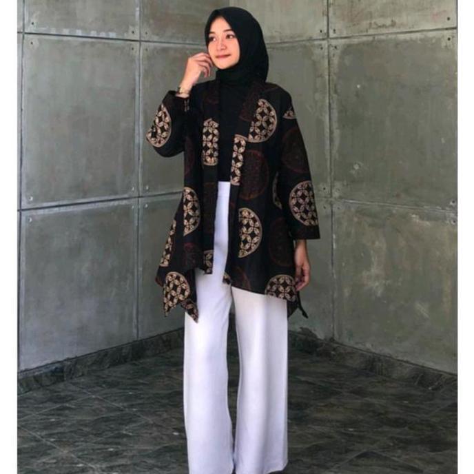 BELI Blazer Batik Wanita Motif Parang - Baju Nikita Oversize Katun Atasan Outer Kerja BELI