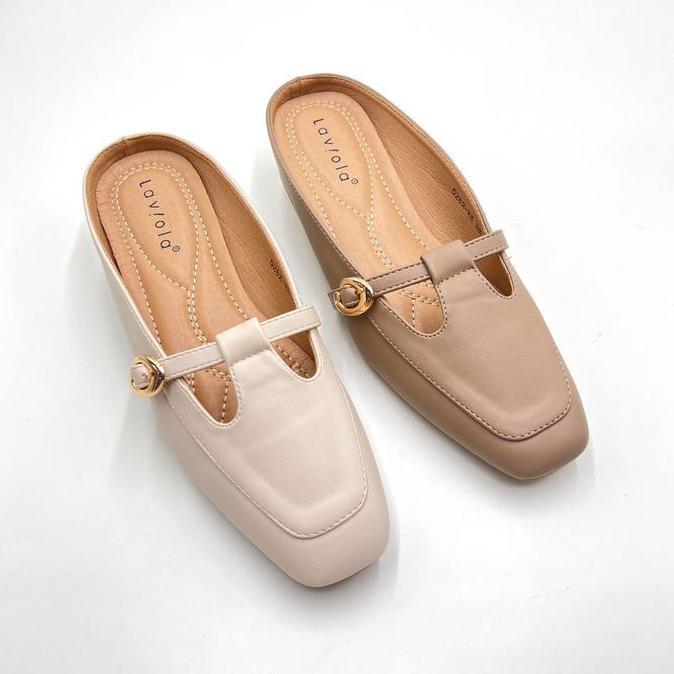 Sepatu Pria Laviola 5282 Mss - Sepatu Mules Tali Wanita Beige Dan Khaki Sendal Hak 2 Cm