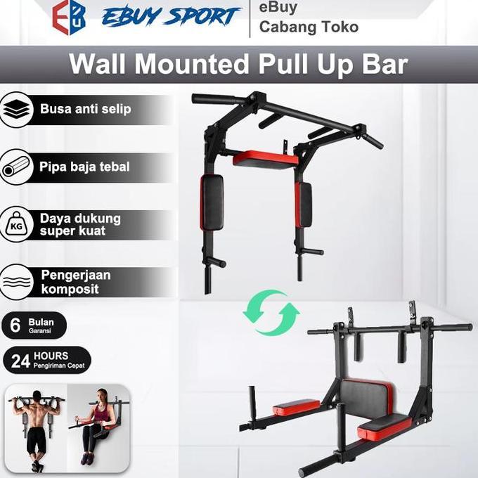 BIDUSHOPSELLER71 - PULL UP BAR DINDING MULTIFUNGSI - WALL MOUNTED CHIN UP BAR KUAT 150KG, UNTUK HOME