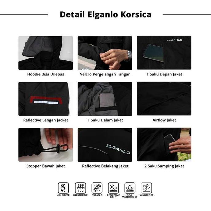Uomo- Elganlo - Jaket Motor Pria Windbreaker Jaket Touring Anti Angin & Anti Air Sport Korsica Serie