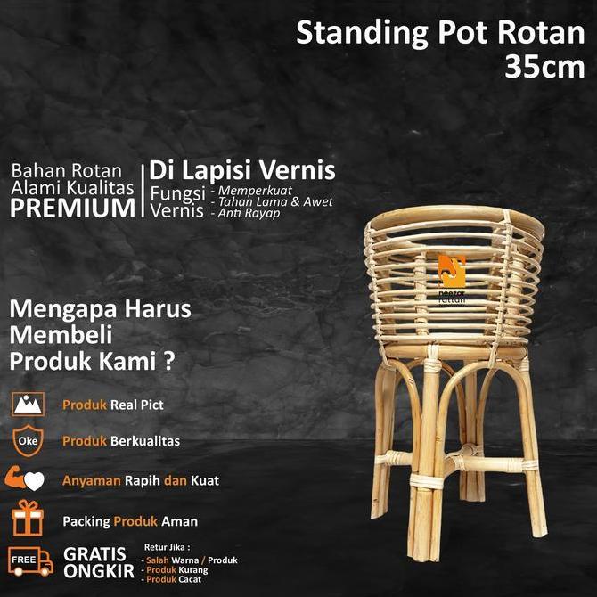 Standing pot bunga rotan 35cm,50cm,70cm Vas bunga minimalis tempat pot rotan alami