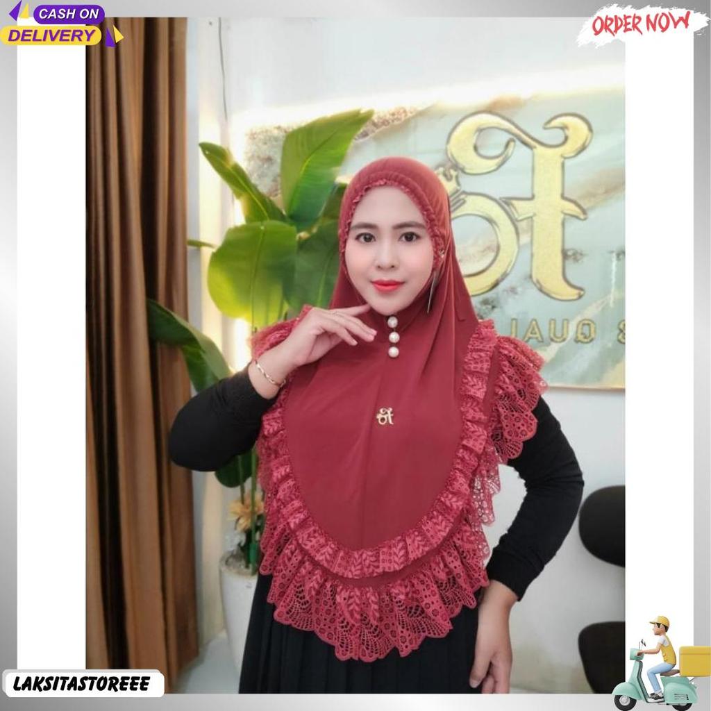 Jilbab Instan Fo Humaira Kerut Dahi Renda Mewah Produk Populer