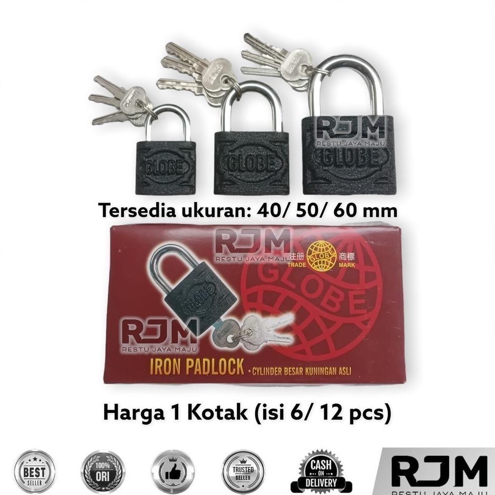 [ 6 / 12 Pcs ]Globe Gembok Hitam Kunci Pintu Rumah Pagar Koper 40 50 60 Mm