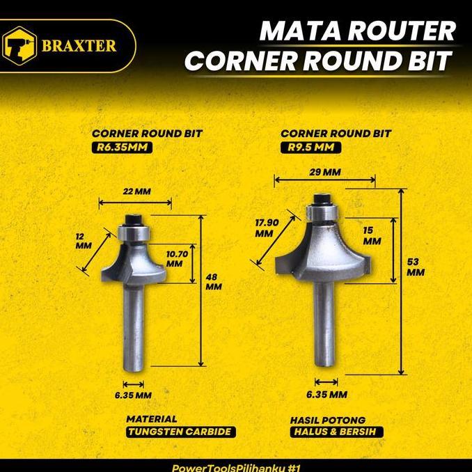 BRAXTER Corner Round Bit Mata Router / Profil / Trimmer Kayu TCT