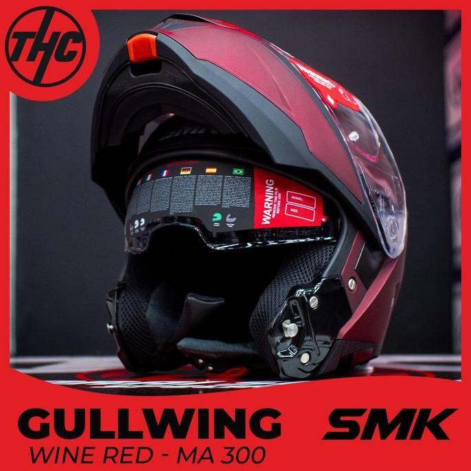 HELM SMK GULLWING WINE RED FLIP UP HELMET SMK