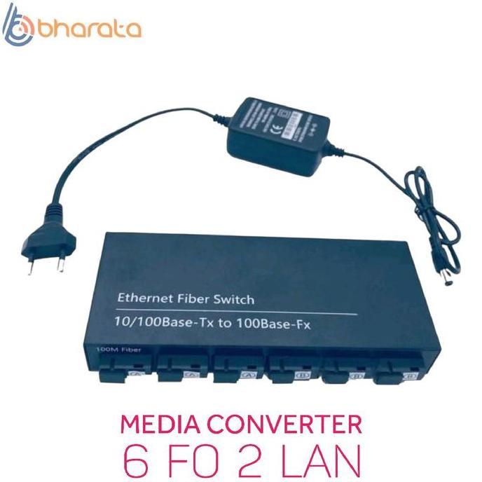 TERBARU - Media Converter 6 FO 2 LAN POE Fiber Switch 6 SC 6 Port FO 10/100 Mbps | B6F2EC - 3A3B