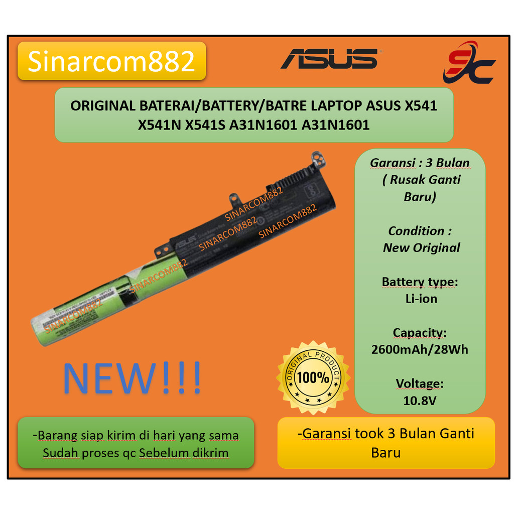 ORIGINAL BATERAI/BATTERY/BATRE LAPTOP ASUS X541 X541N X541S A31N1601 A31N1601