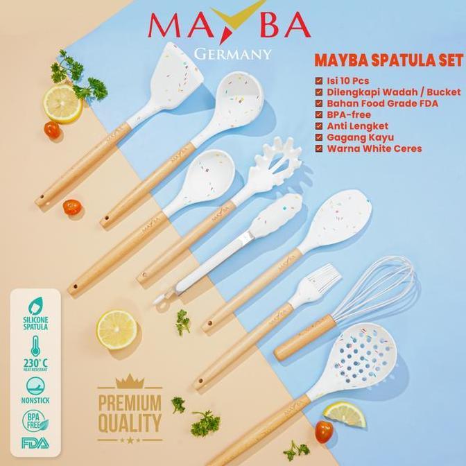 Grosir [New Launching] Mayba Spatula 1 Set 10Pcs Putih Ceres Silikon Tebal - Sutil Perlengkapan Dapu