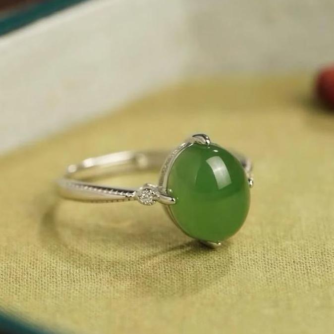 Idham_Bestt - (Bebas Beli 2 Dapat Bonus) C100 Cincin Giok Batu Asli Hijau Titanium Wanita Anti Karat