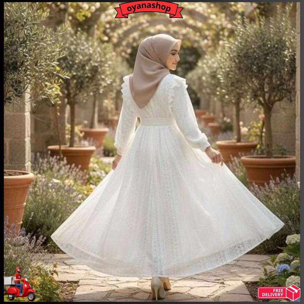 Naykamila Malika Dress Brokat Kombinasi Rempel Gamis Kondangan Bahan Brokat Full Furing Kaos Busui F