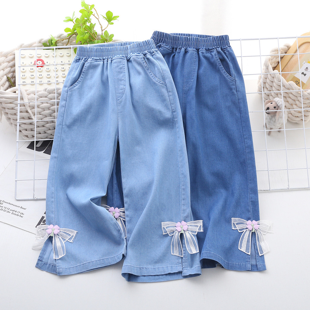 Celana denim musim panas untuk perempuan, celana lebar, celana jeans denim musim panas