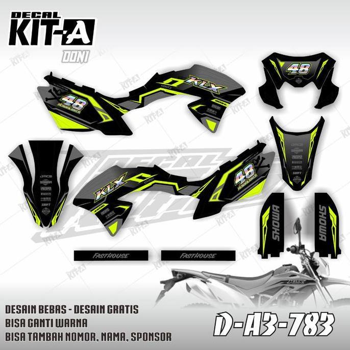 decal sticker KLX BF 150 desn terbaru Motif Hitam Abu Lis Hijau Stabilo D-A3-783