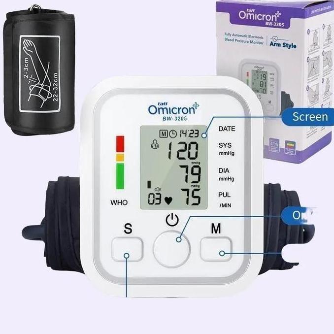 JUNSSTORE Tensimeter Digital Taff Omicron BW-3205 dengan Manset Lengan 22-32cm, Layar LCD, dan 99 Se
