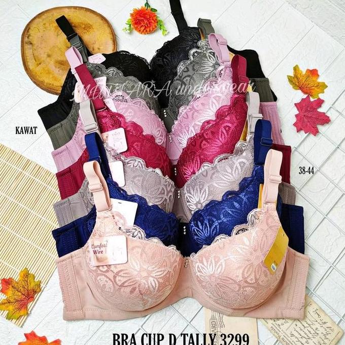 Bra Cup D Brukat tally 3299 Ukuran 38-44 Pakai Kawat Kait 4 Busa tipis / Bra Jumbo Cup Besar D