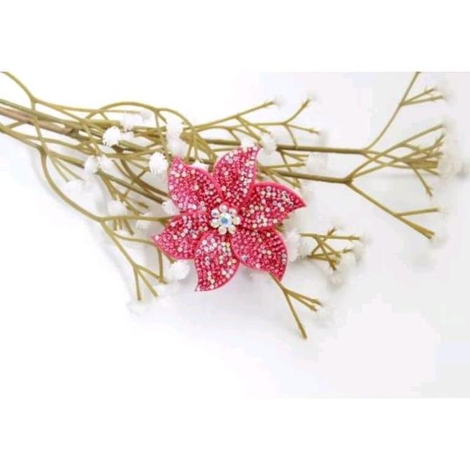 Bunga Kelopak Ungu Gliter Aksesoris Bros Bunga Souvenir Seserahan Kristal Clips Bahan Katun Kristal 