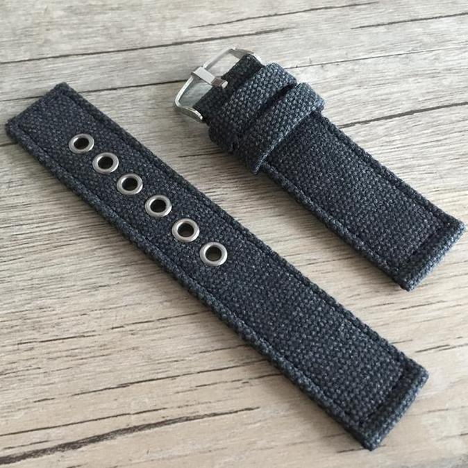 Tali Jam Militia Canvas Strap 24mm Black Hitam Expedition Seiko