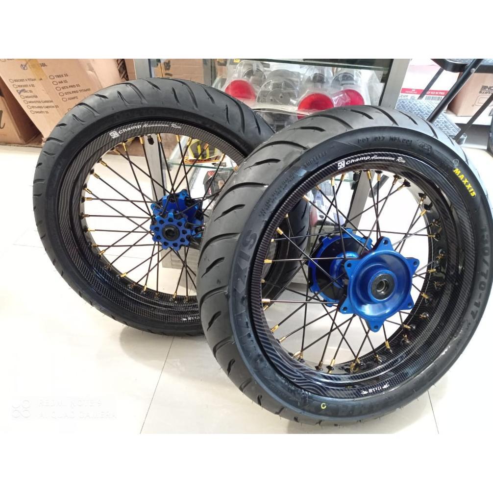 WHELLSEET BAN SET SUPERMOTO CRF VELG CHAMP CARBON TINGGAL PASANG [S2]