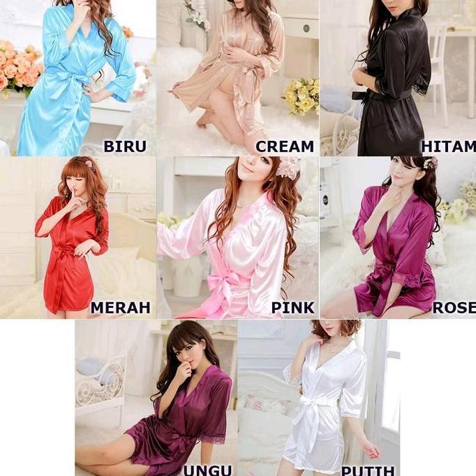 Kimono Silk Satin Lembut Dingin Dewasa Piyama Baju Tidur Lingerie