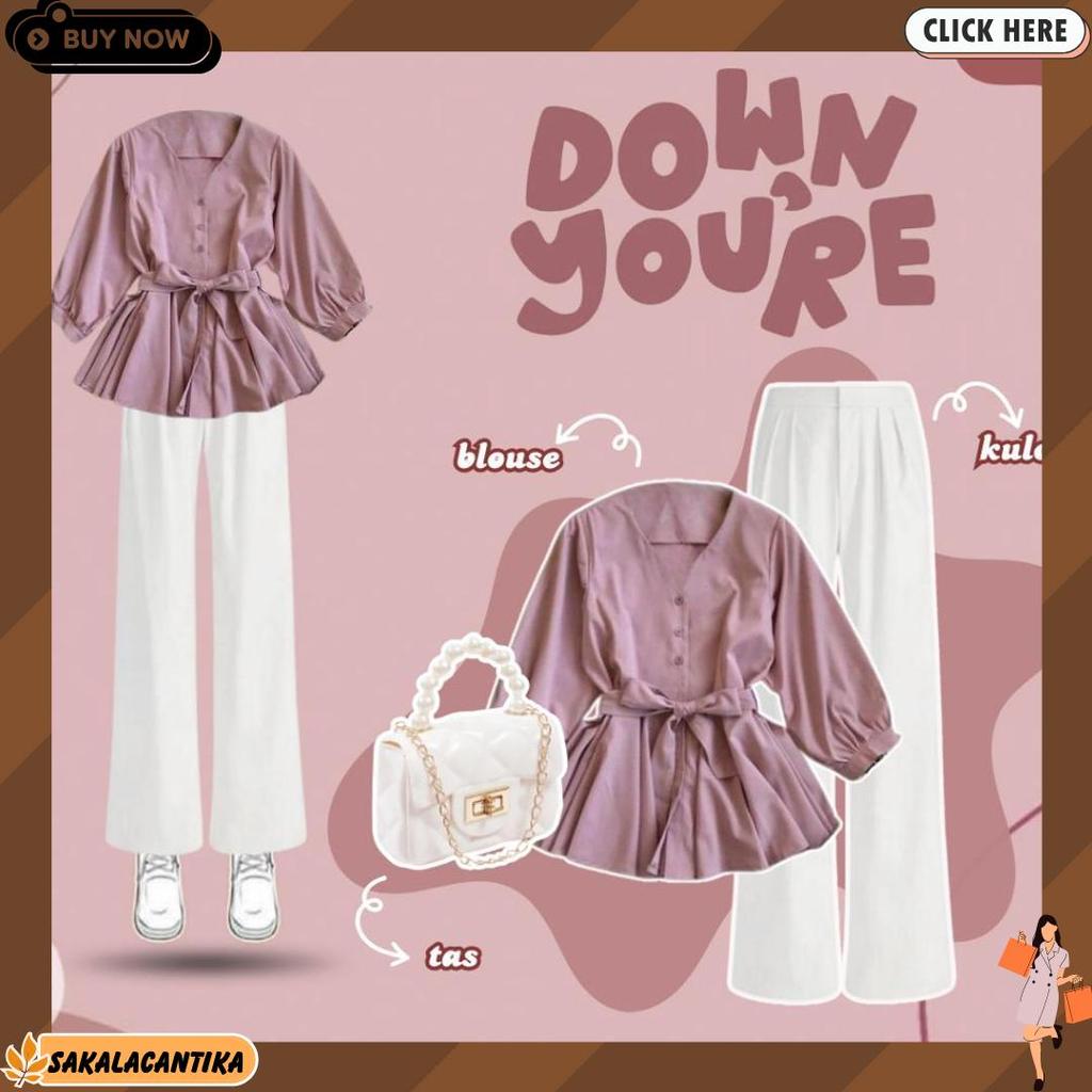 Oneset 3In1 Wanita Blouse Korean Premium & Celana Kulot Jennie Knit & Tas Jelly Glossy Mini 41B Kual