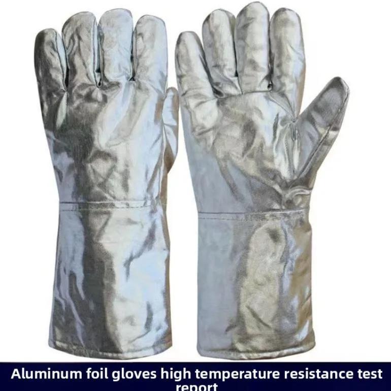 Five-Finger Aluminum Foil High Temperature Gloves Flame Retardant Heat Insulation Gloves For Industr
