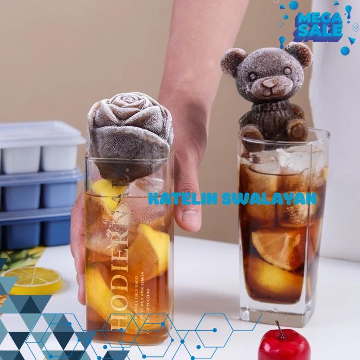 CETAKAN ES BATU 3D ROSE BEAR SILIKON - MOLD JELLY COKLAT KOPI CAFE TERHITS