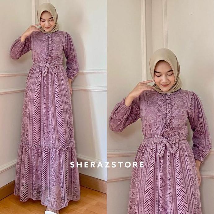 Shukyo- Zizara S M L Xl Xxl Xxxl 5L Gamis Dress Brukat Mix Satin Kondangan Nita Meh Jumbo Ld 140 130