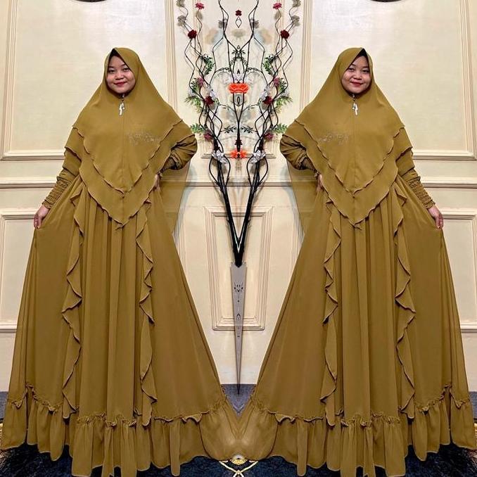 Shukyo- Gamis Ceruty Polos Set Hijab Syari Meh Jumbo Terbaru