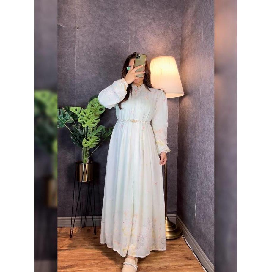 Shukyo- Gamis Mikayla Dress Kancing Ceruty Baby Doll Serut Daster Busui Abaya Turkey Meh Elegan Cant