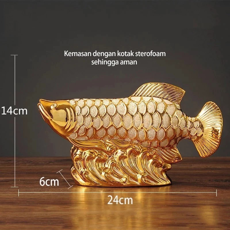Emas Pajangan Patung Ikan Arwana Decoration Arowana Fish Ikan Arwana Keramik Emas Keramik Pajangan M