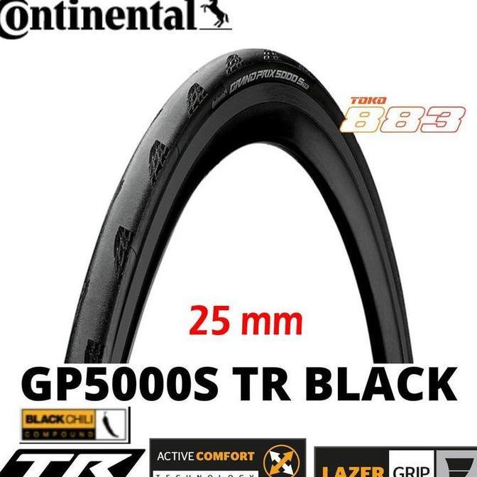 Ban Continental GP 5000 S TR - Black Tubeless Ready Hookless STR 700x25c 25mm
