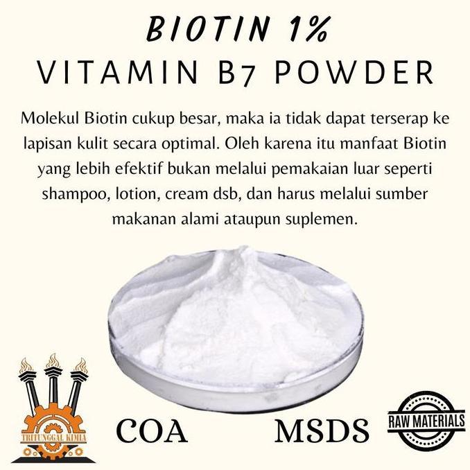 Bubuk Suplemen Biotin 1% 50Gr / Vitamin B7 1% Powder Menutrisi Kulit  Rambut Kuku Murni Biotin