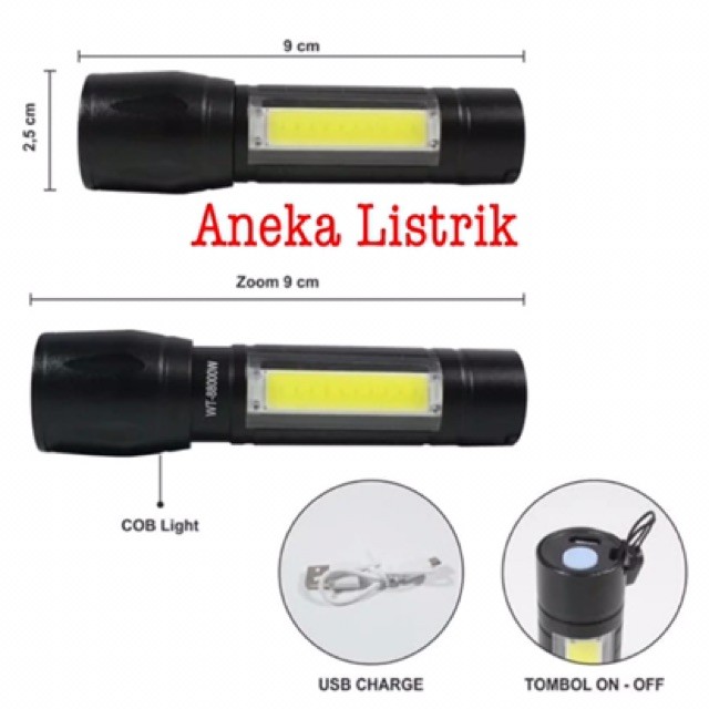 Lampu Senter Polisi Swat Mini Led Cob 88000W Super Terang Zoom 511