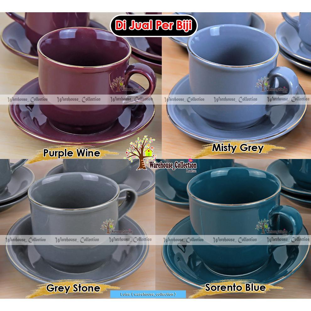 ( PER-BIJI) CANGKIR SET WARNA LIST EMAS // COFFEE SET SANGO KERAMIK (1 CANGKIR +1 LEPEK)// SANGO CUP