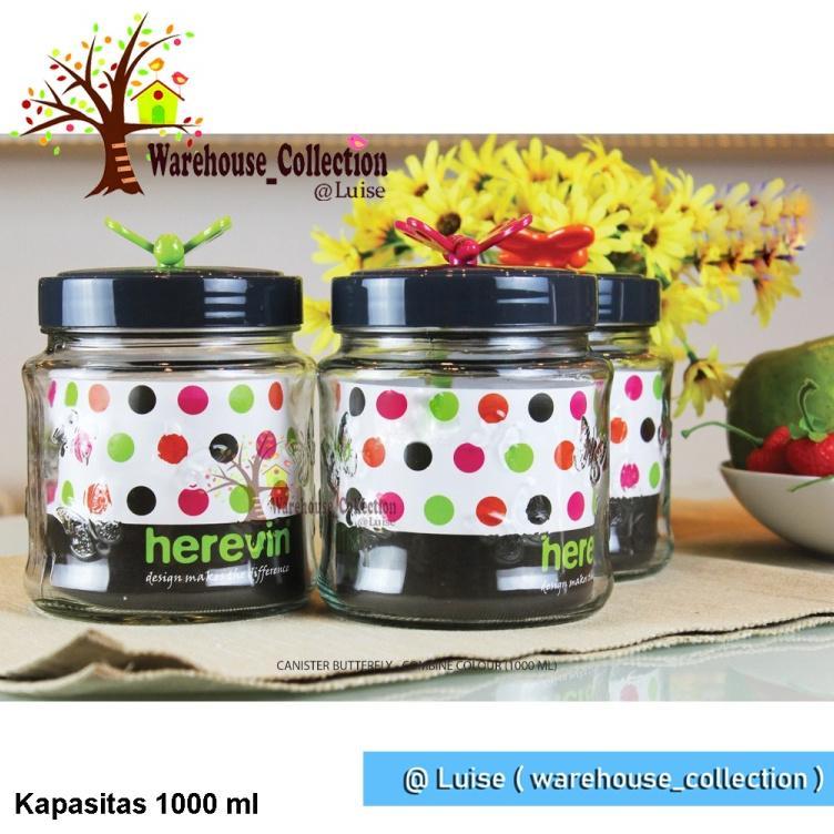 TOPLES KACA HEREVIN 1000ML/ CANISTER BUTTERFLY COLOUR 142200-560/ TOPLES TUTUP DRAT / TOPLES LEBARAN