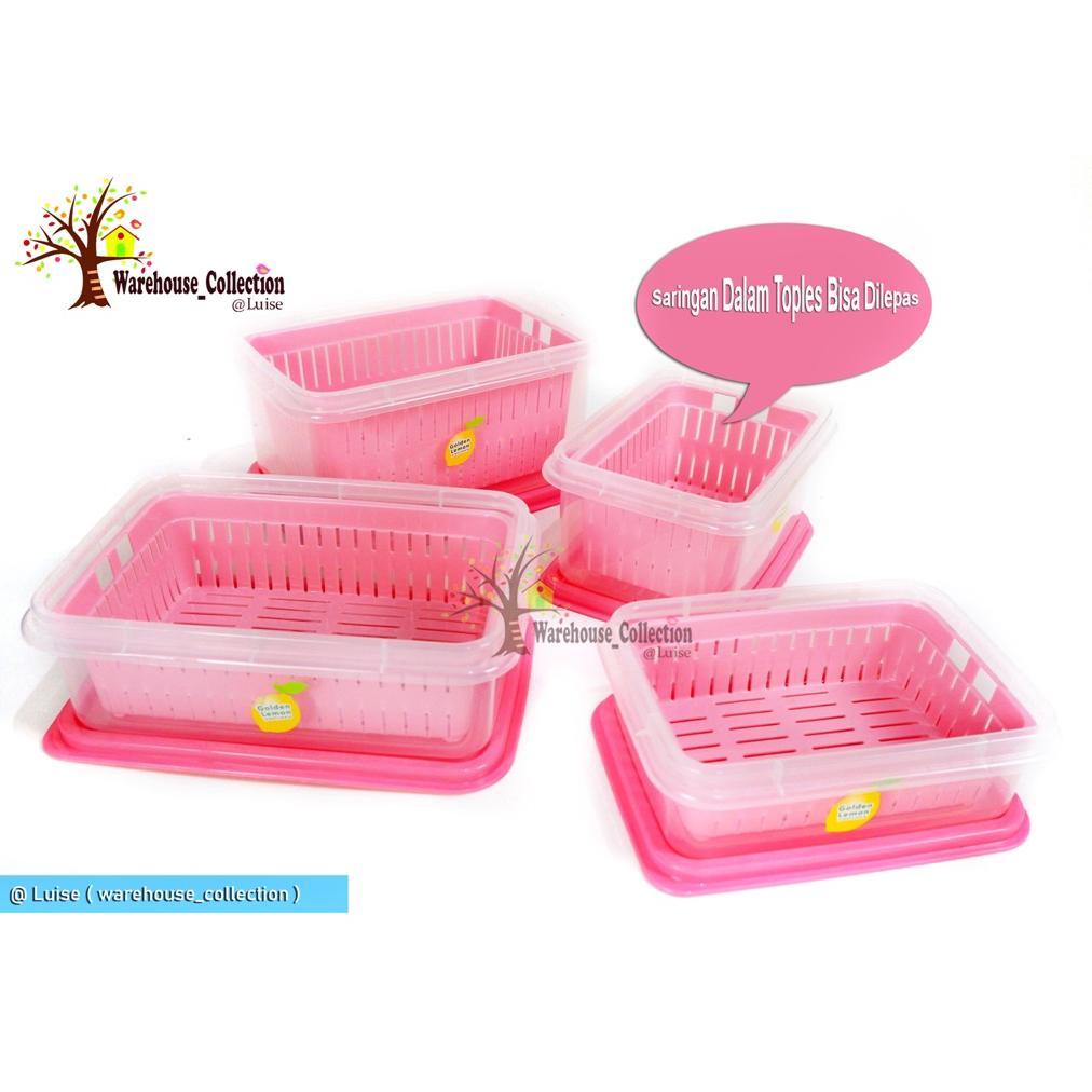 KOTAK + SARINGAN DIDALAMNYA  GOLDEN LEMON /TEMPAT SARINGAN IKAN/ SEALWARE DENGAN PENIRIS 2 IN 1