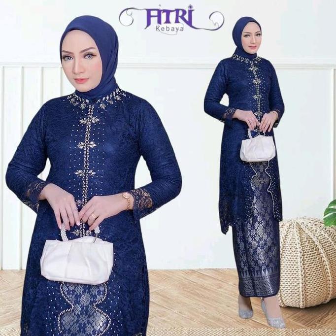 Kebaya Tunik Payet Z-zag Brokat Modern Baju Kurung Ibu Pengantin Setelan Wanita Kondangan Pesta Atas