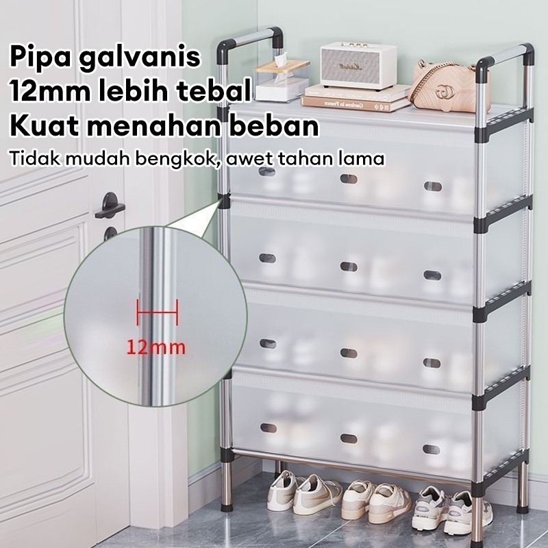 Rak Sepatu Tertutup Tahan Debu 3-7 Susun Rak Sepatu Stainless Kuat Tebal Kokoh Rak Sepatu Minimalis