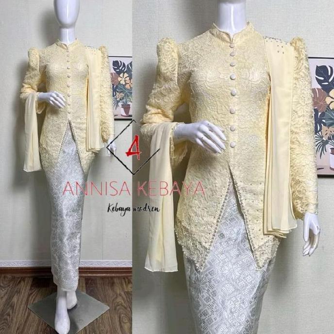 Kebaya Nikita, kebaya brokat kancing dengan selendang dan rok songket untuk tampilan elegant dan tra
