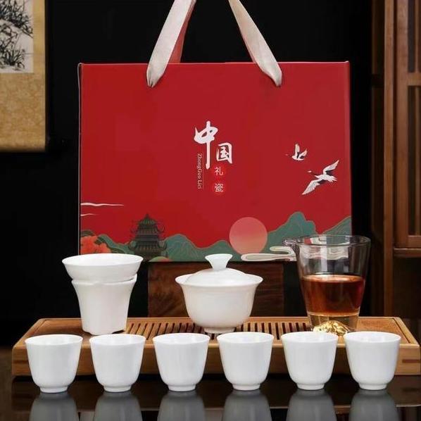 TERBARU - Chines Tea Pot Set Keramik Putih Kado Hadiah Hampers
