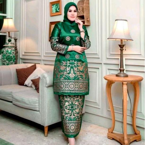 Setelan Baju Kurung Melayu Bordiran Annisa Tunik Panjang dengan Rok Satin + Free Hijab dari PUSAT KE
