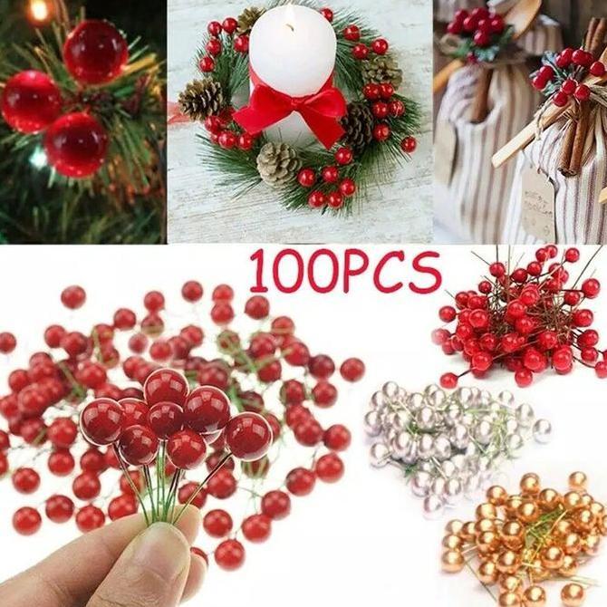 QROPSNO ornamen buah ceri untuk dekorasi pohon natal