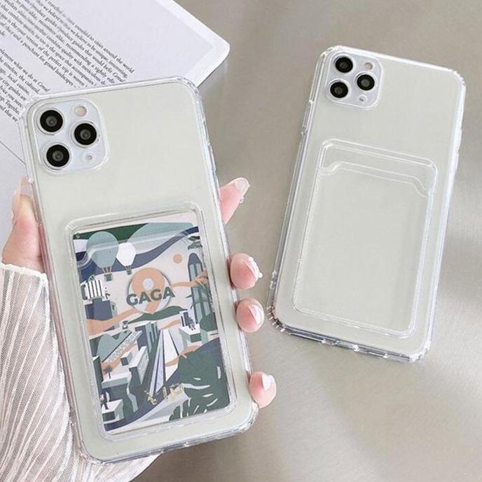 Soft Case Slot Id Card Holder Wallet Silikon Transparan Clear Bening Polos Kompatibel Untuk Samsung 