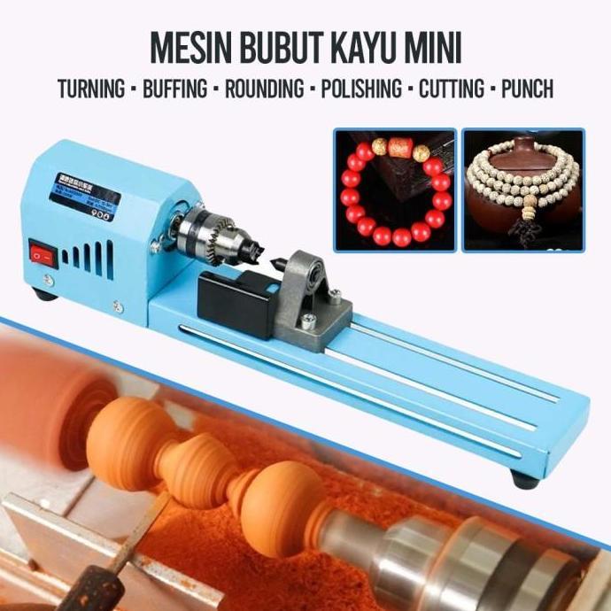 PONETTIA Mesin Bubut Kayu Mini Lathe Beads Grinding Polisher DIY Woodworking