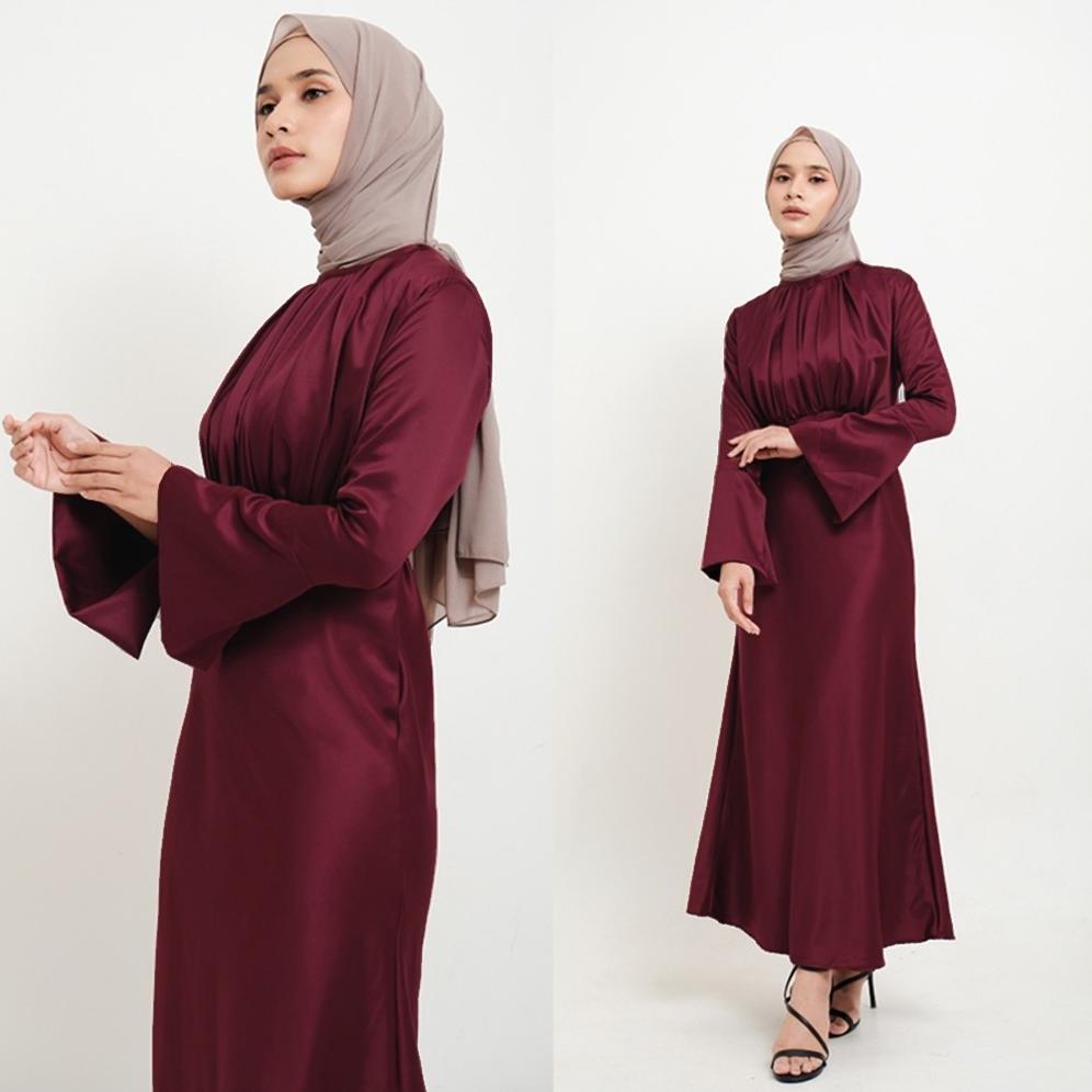 CUCI GUDANG ALESHA DRESS | GAMIS KONDANGAN ELEGAN | DRESS SATIN POLOS | GAMIS WANITA DEWASA KOREAN S